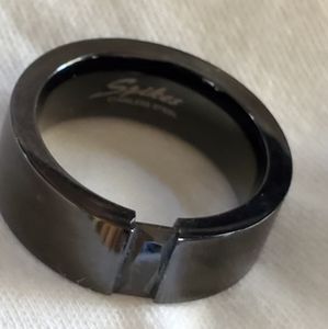 Mens Black Stainless Steel Band Sz 10